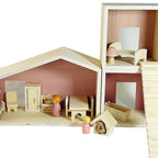 Tiny House Big Imagination wooden dollhouse set with peg dolls and furniture