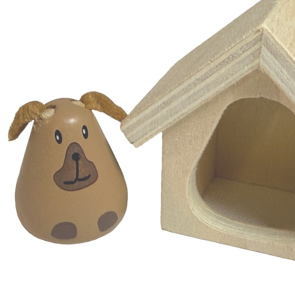 Wooden puppy with doghouse