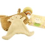 Little Lamb Rainbow Collection with lamb lovey, book, rainbow stacker and crochet pocket