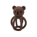 Brown bear-shaped toy with a rope on a white background