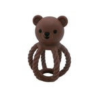 Brown bear-shaped toy with a rope on a white background