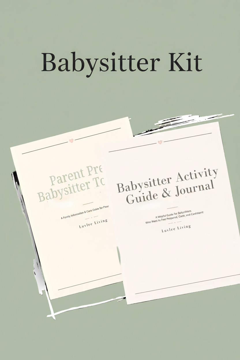 Two guides titled 'Parent Pre Babysitter Kit' and 'Babysitter Activity Guide & Journal' on a white background.