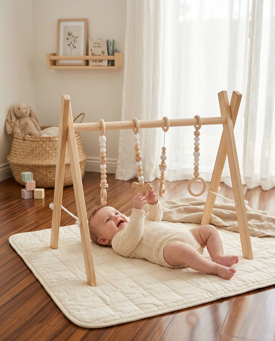 Wooden Play Gym with Hanging Beaded toys