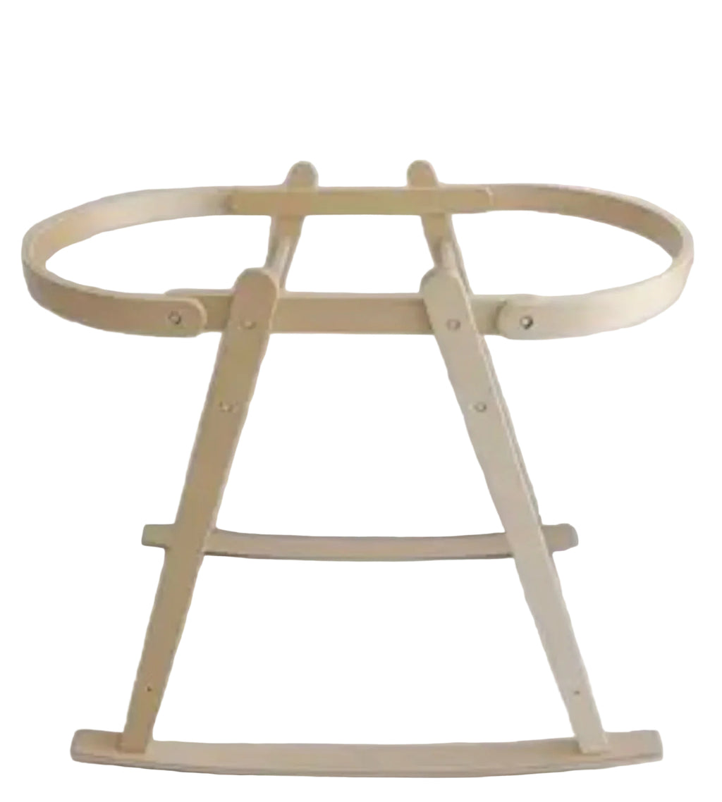 Wooden baby bassinet on a white background