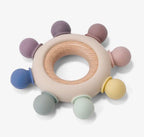 Teether Silicone/Wood Round Rainbow