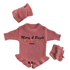 Personalized Merry & Bright Christmas Knitted Romper Set