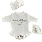 Personalized Merry & Bright Christmas Knitted Romper Set
