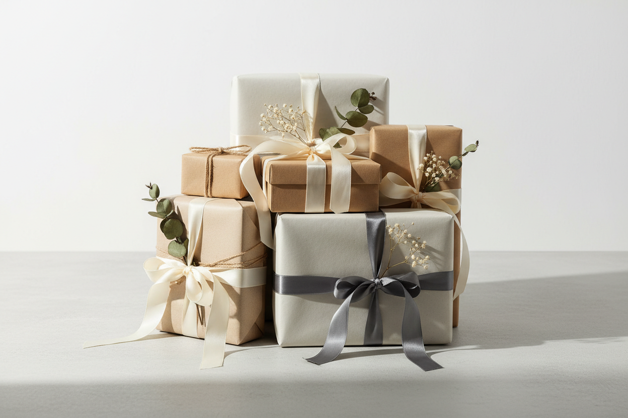Neutral photo with bundled gifts
