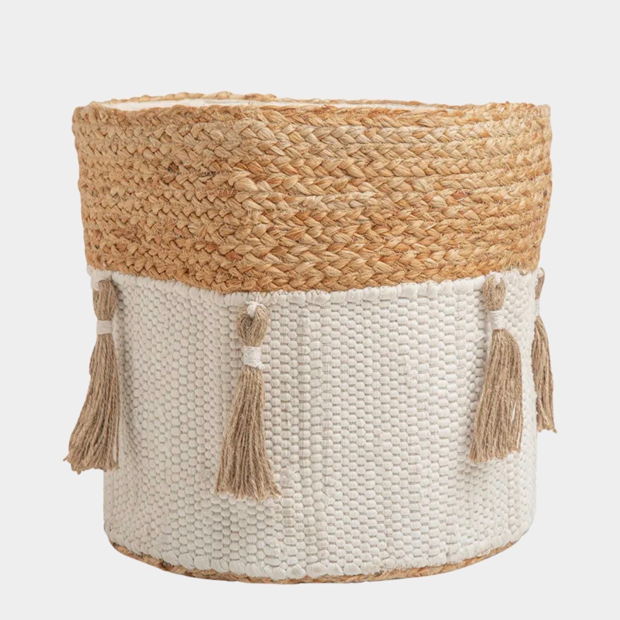 Storage Bin - Cotton/Jute with Tassels